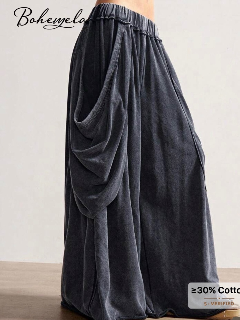 Bohemela Charcoal Wide-Leg Draped Palazzo Pants - Picture 5 of 6